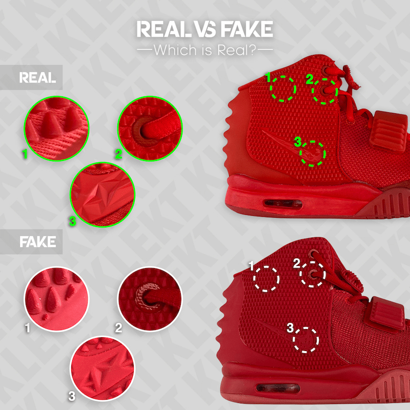detectar una Nike falsa Air Yeezy II 'Octubre Rojo' - KLEKT Blog
