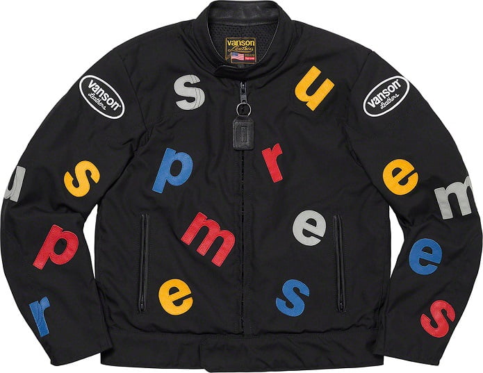 Supreme Vanson Leather Letters Jacket Black