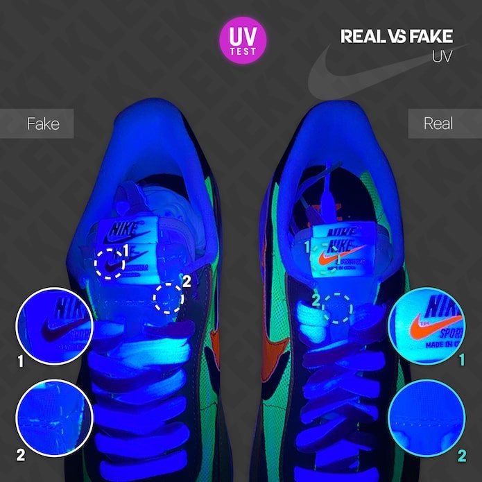 KLEKT Real vs Fake sacai x Nike LDWaffle Green Multi UV-min