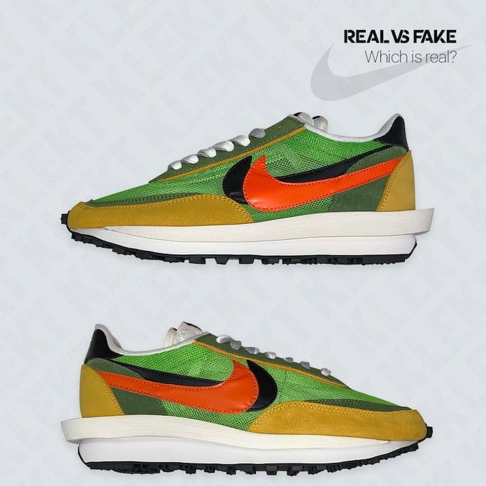 KLEKT Real vs Fake sacai x Nike LDWaffle Green Multi Which is Real-min