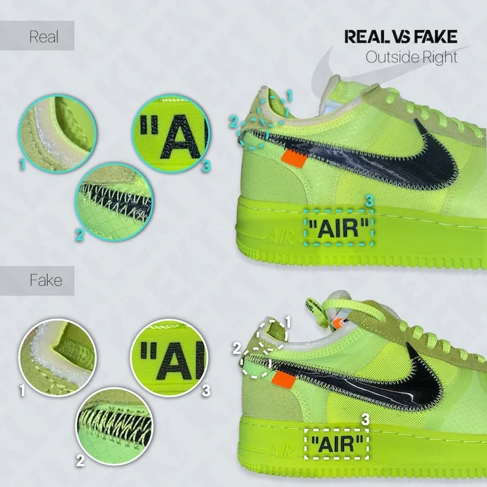Baya vacío Pekkadillo Cómo detectar una falsificación blanquecino™ x Nike Air Force 1 "Volt" -  KLEKT Blog