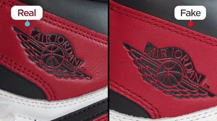 KLEKT Real vs Fake Air Jordan 1 Chicago Wings Logo