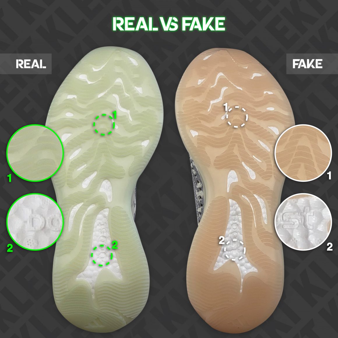 adidas Yeezy Boost 380 Alien Real vs Fake Sole Comparison