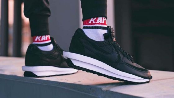 sacai x Nike LDWaffle Black Nylon On Foo