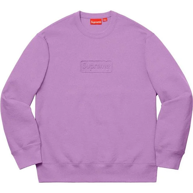 purple on black box logo crewneck