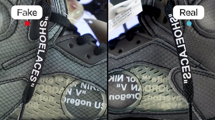 KLEKT Real vs Fake Off White x Air Jordan 5 Muslin Laces