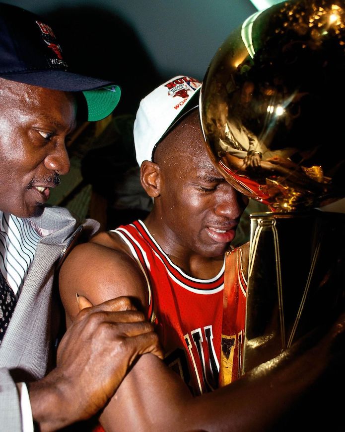 Michael Jordan Crying with the NBA Trophy