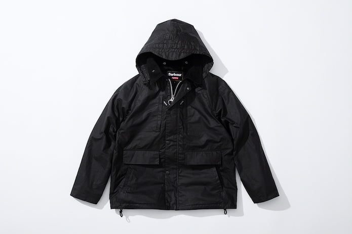 Supreme x Barbour Lightweight Waxed Cotton Field Jacket Black Hood Up