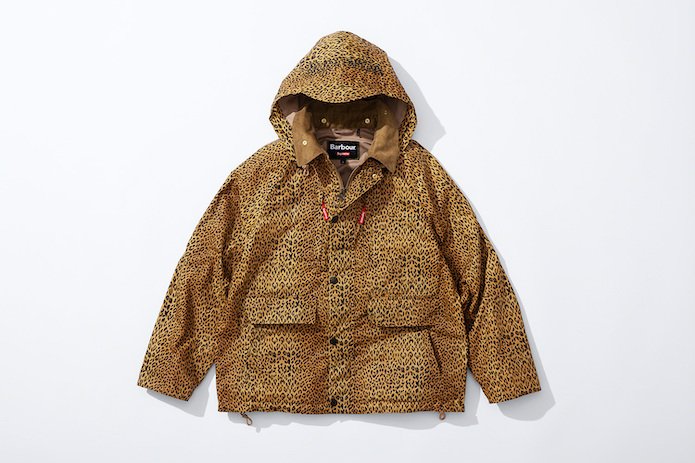 Supreme x Barbour Lightweight Waxed Cotton Field Jacket Cheetah Front Hood Up