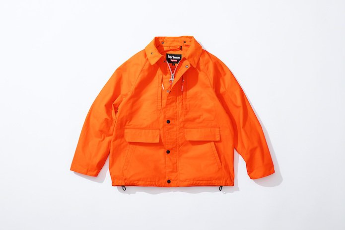 Supreme x Barbour Lightweight Waxed Cotton Field Jacket Orange Front