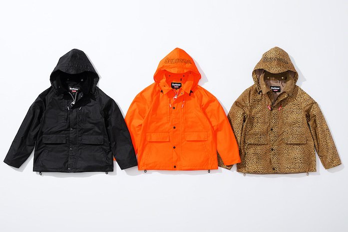 Supreme x Barbour Lightweight Waxed Cotton Field Jackets Front Hood Up