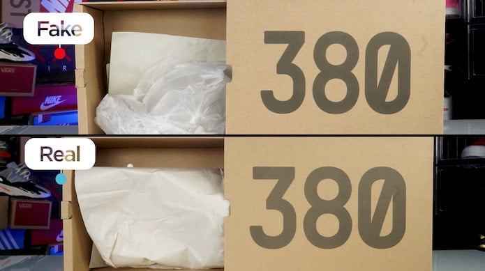 KLEKT Real vs Fake adidas Yeezy Boost 380 Mist Box Interior