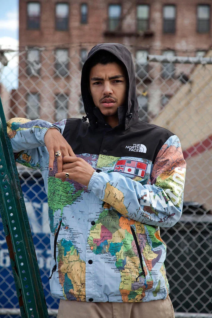 supreme x the north face jacket map