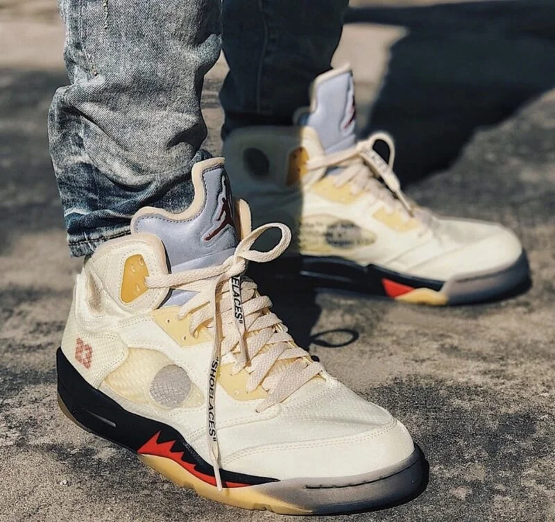 ting Ovenstående båd Here's Your Best On-Foot Look at the Off-White™ x Air Jordan 5 "Sail" -  KLEKT Blog