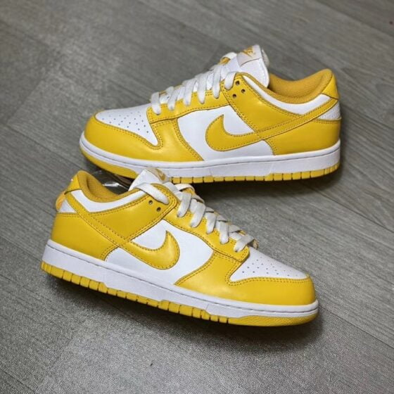 yellow and white low dunks