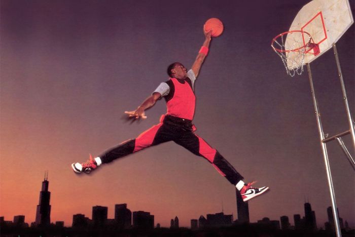 Michael Jordan wearing the Air Jordan 1 Black Toe