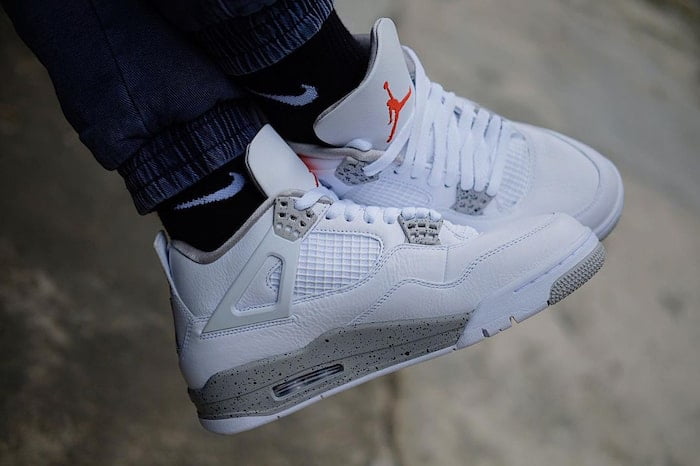 air jordan 4 white oreo on feet